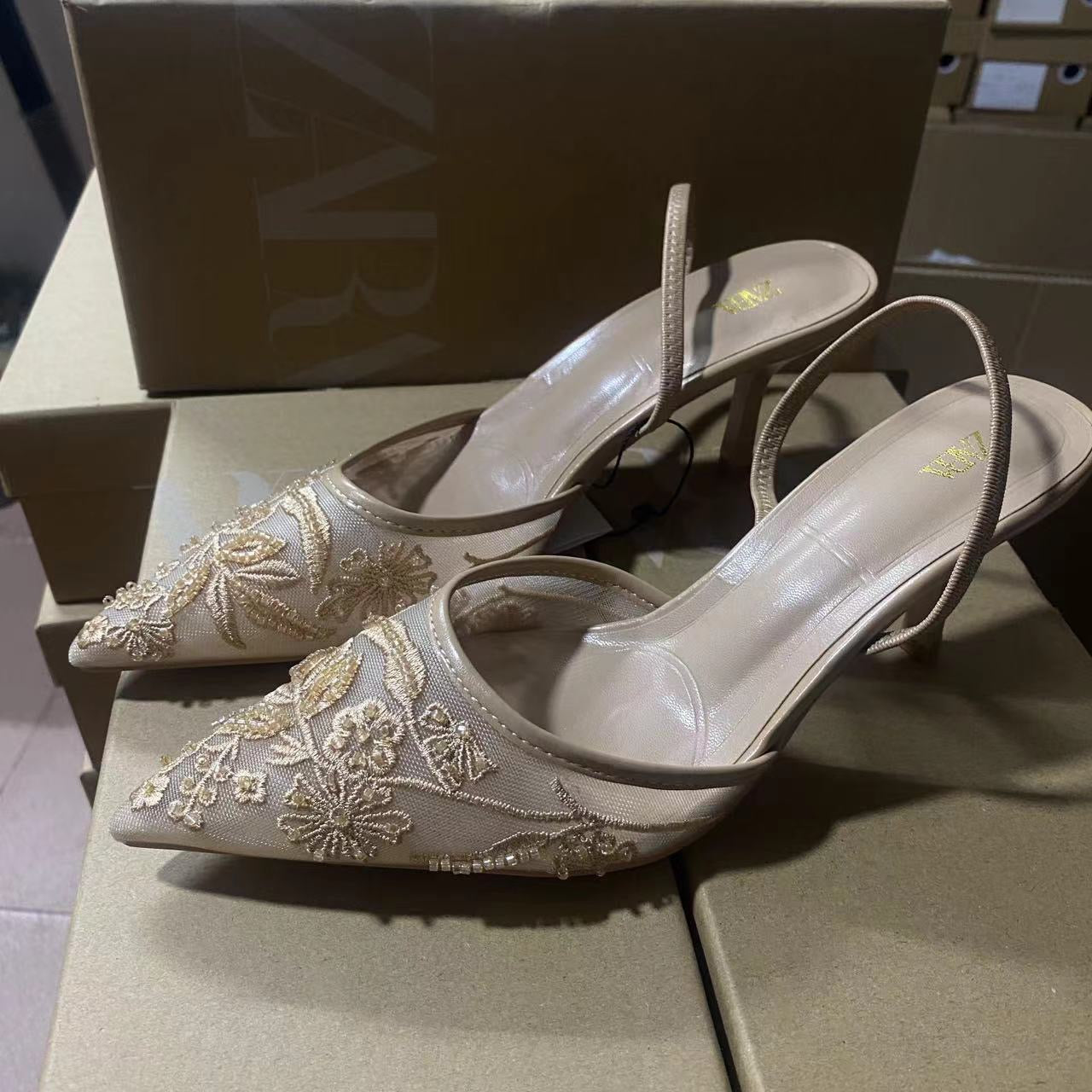Zara Women's Embroidered Mesh Slingback Shoes