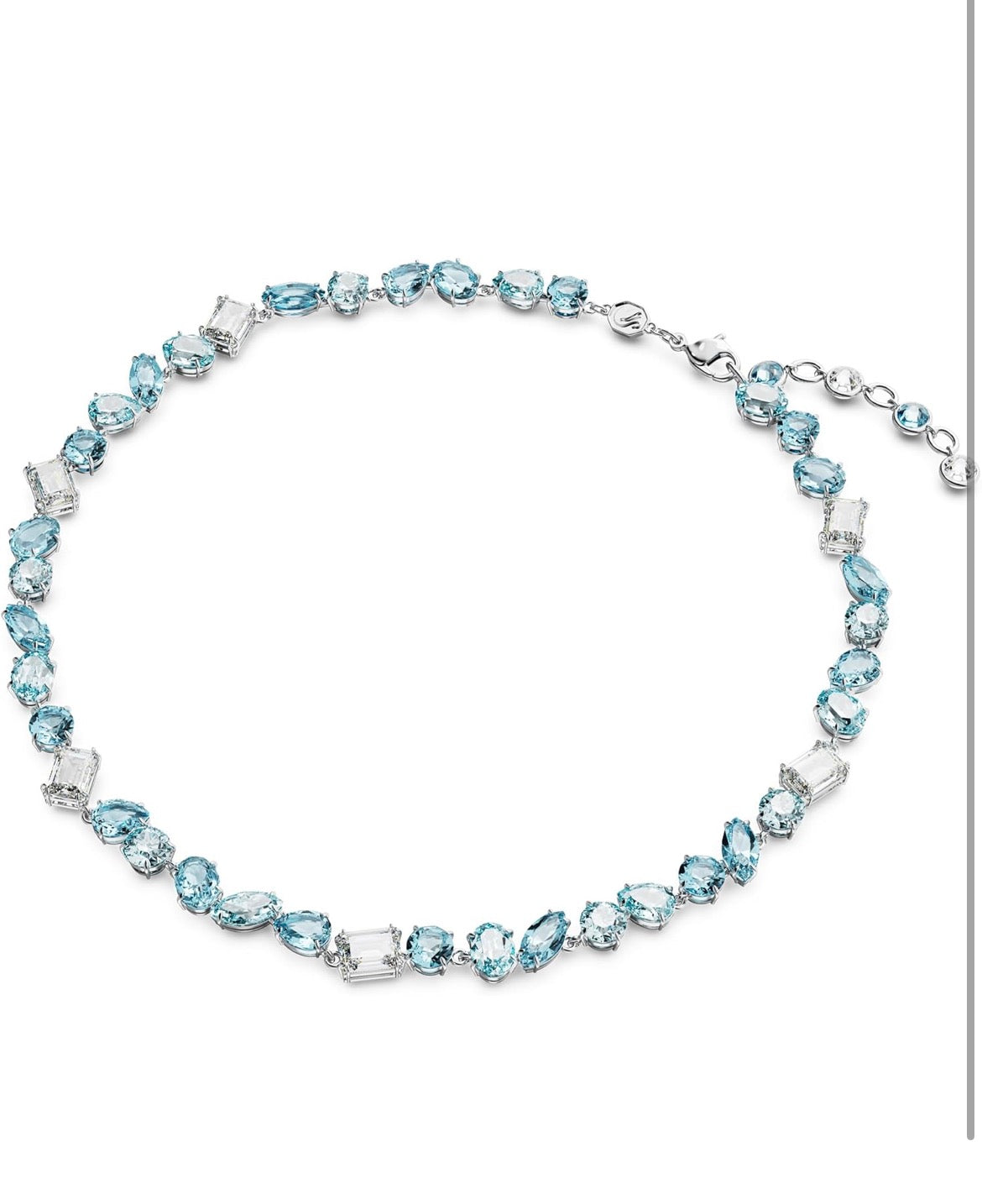 Swarovski Gema necklace, Mixed cuts, Blue, Rhodium plated