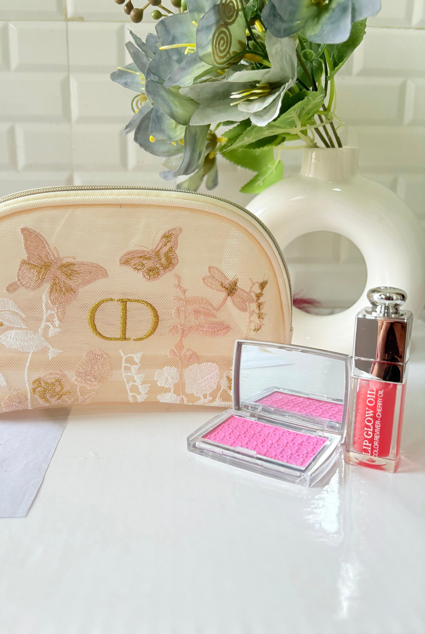 Dior butterfly mesh pouch set