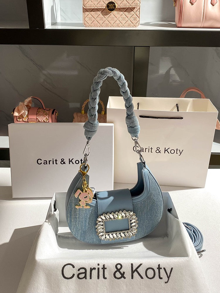 Carit & Koty Blue Denim Buckle Shoulder Bag