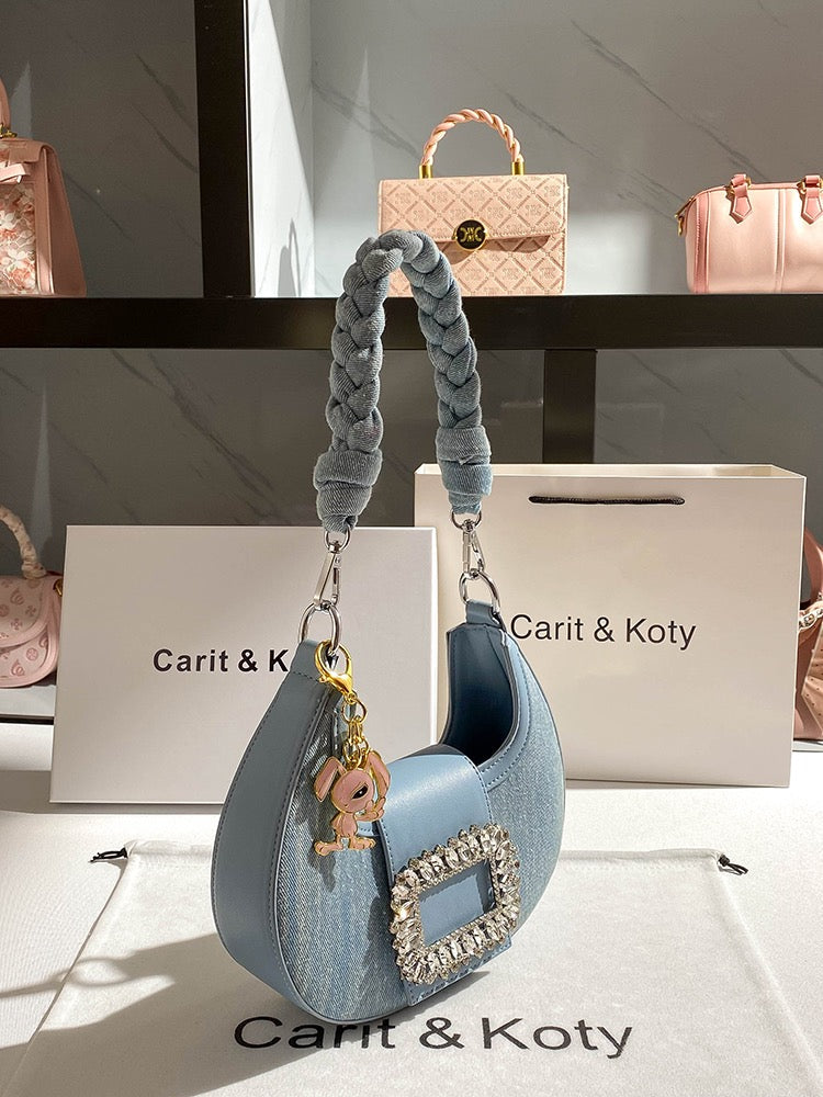 Carit & Koty Blue Denim Buckle Shoulder Bag