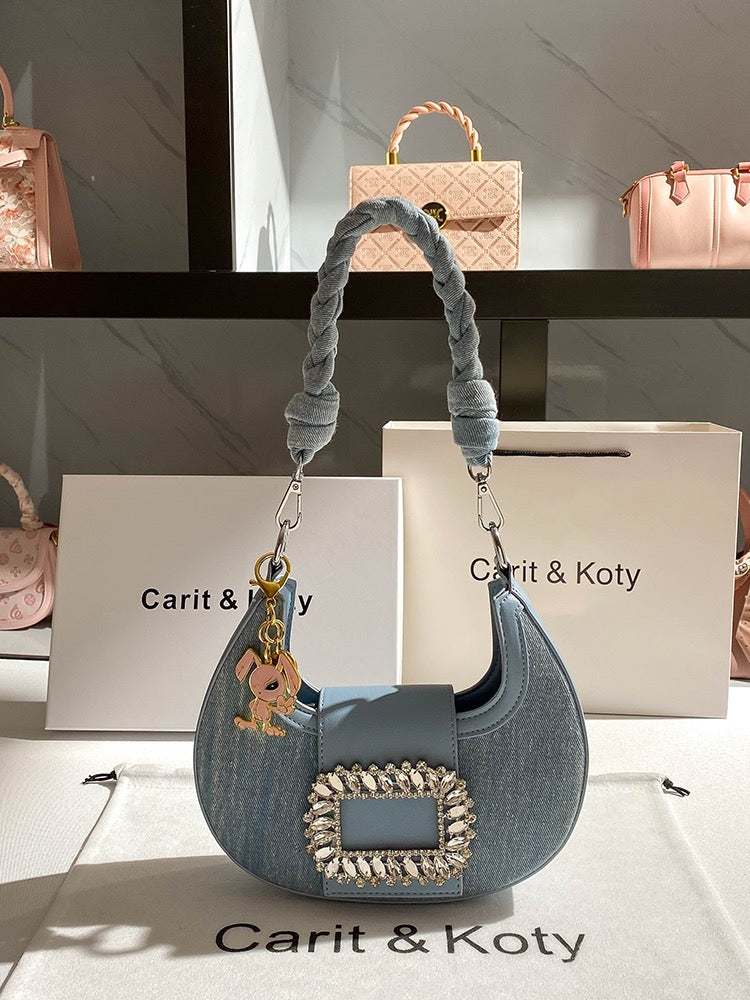 Carit & Koty Blue Denim Buckle Shoulder Bag