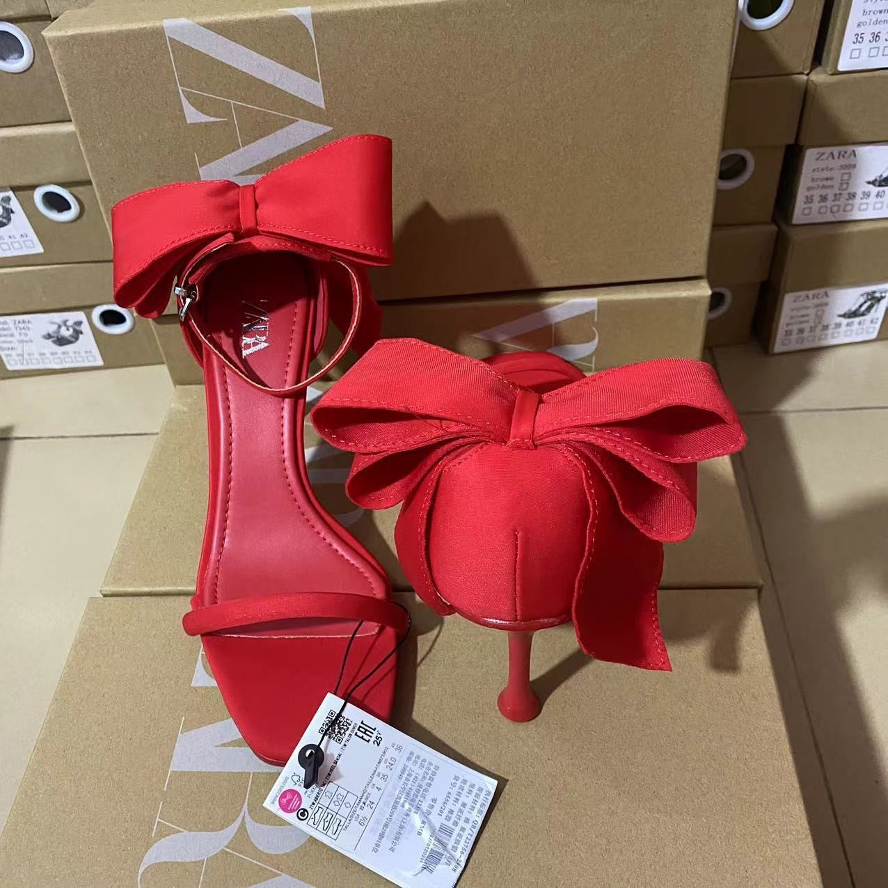 ZARA Red Satin Bow Heels