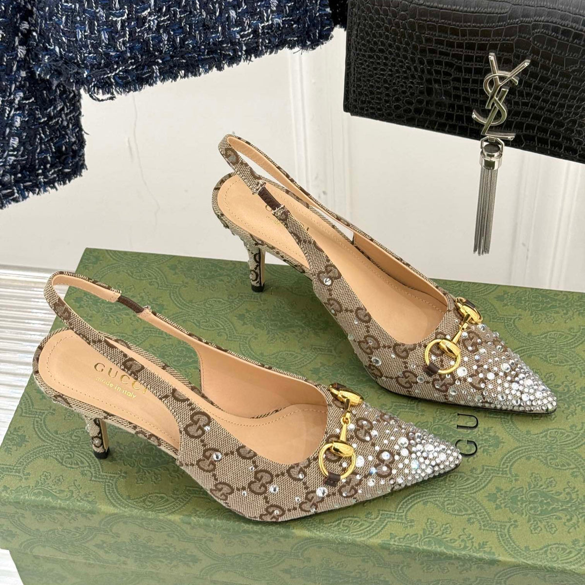 Monogram Canvas Point Toe Crystal-Embellished