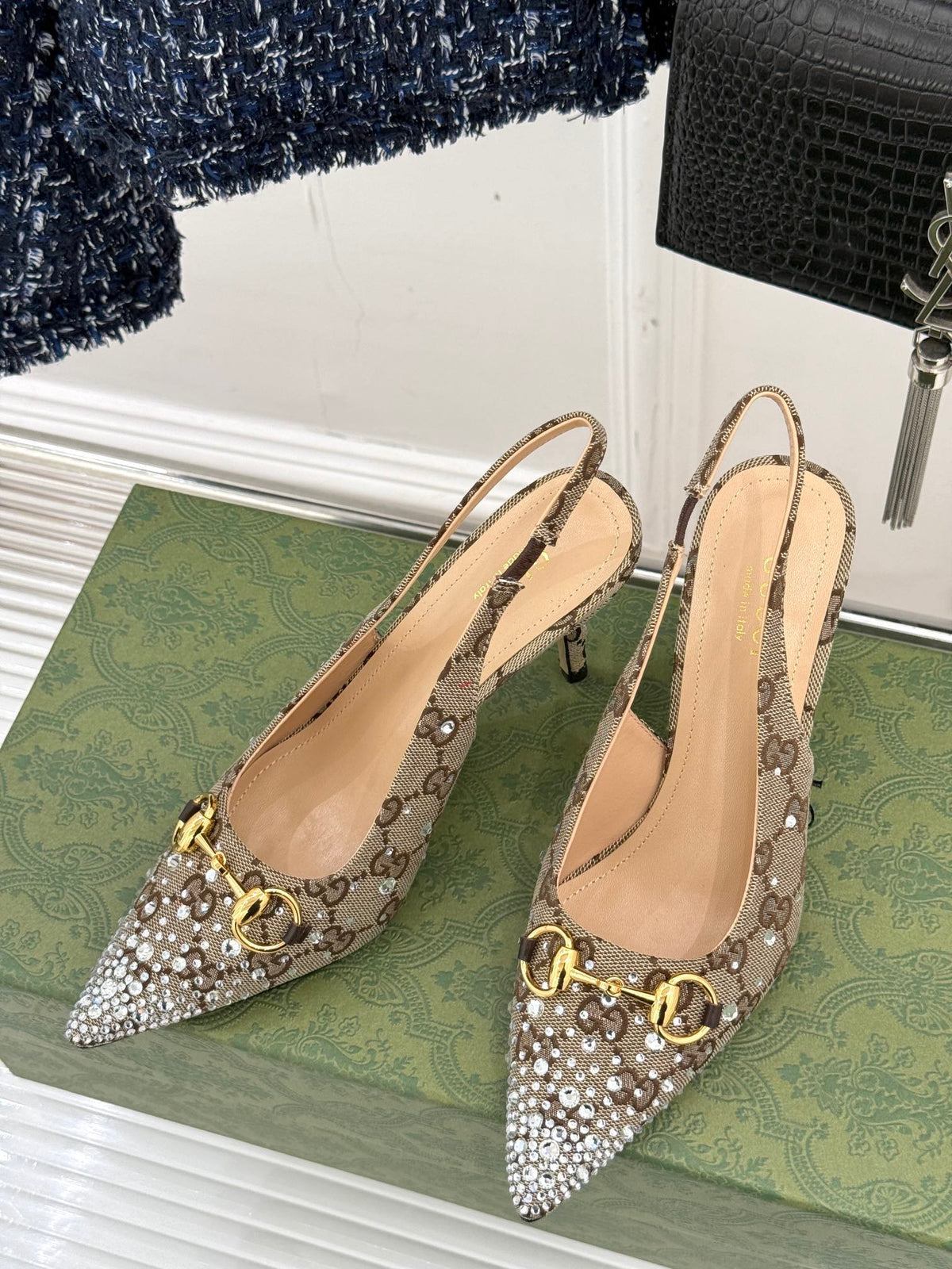 Monogram Canvas Point Toe Crystal-Embellished