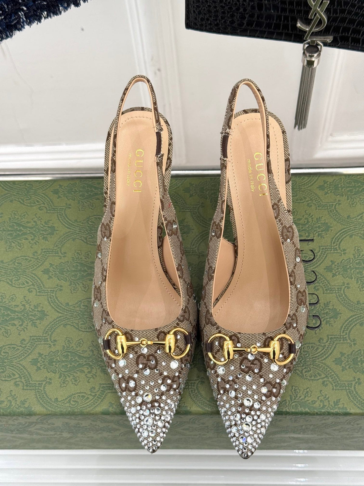 Monogram Canvas Point Toe Crystal-Embellished