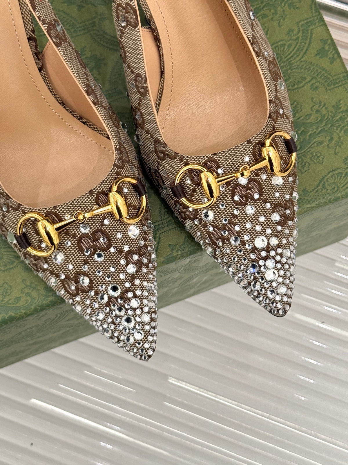 Monogram Canvas Point Toe Crystal-Embellished