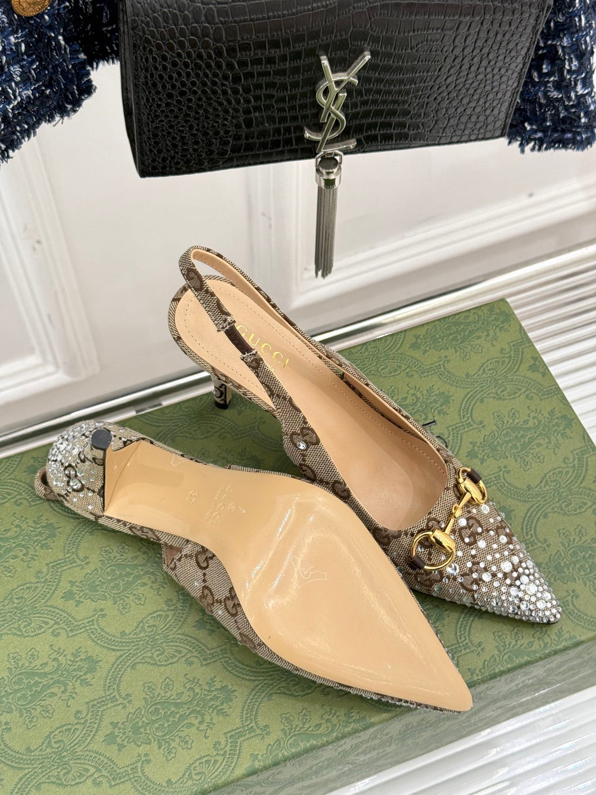 Monogram Canvas Point Toe Crystal-Embellished