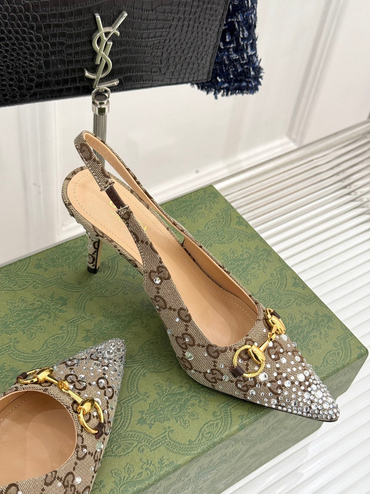 Monogram Canvas Point Toe Crystal-Embellished