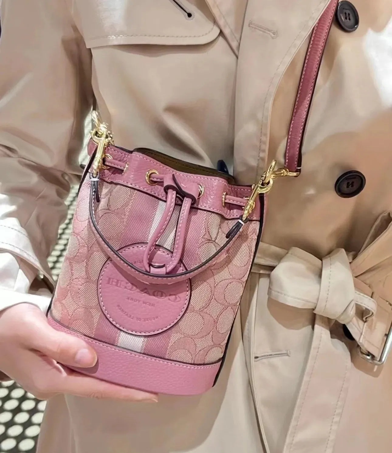 Coach Mini Dempsey Bucket Bag In Signature Jacquard Stripe