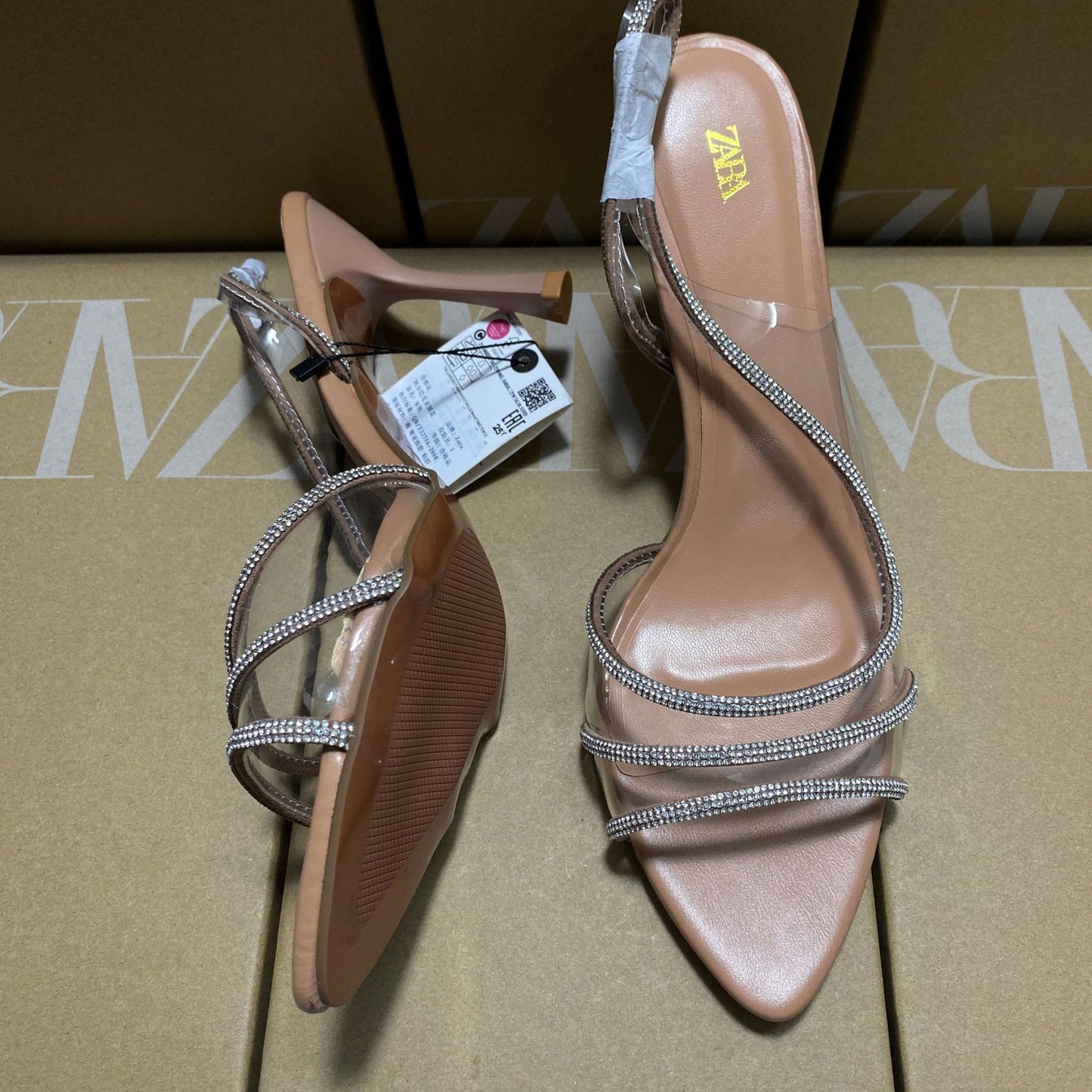 Zara Women's Rhinestone Vinyl High Heel Sandals