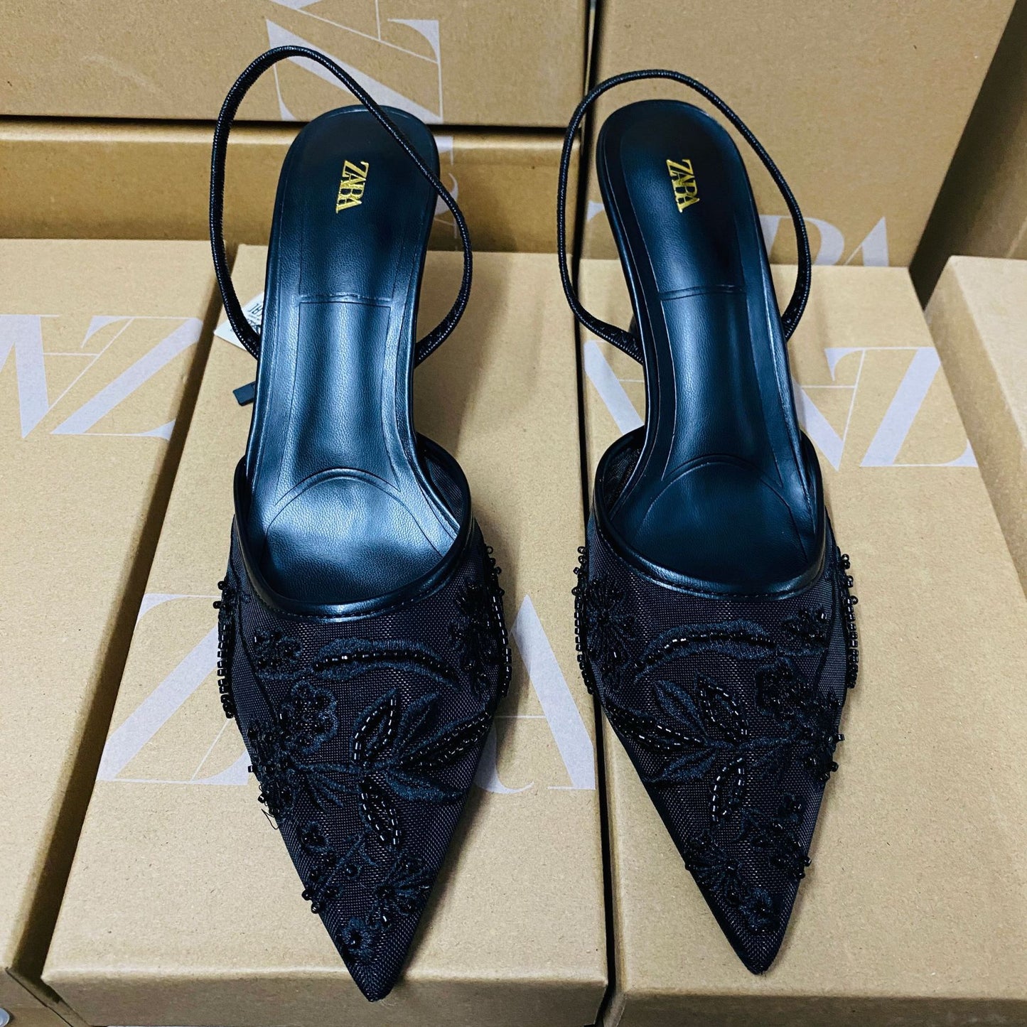Zara Women's Embroidered Mesh Slingback Shoes