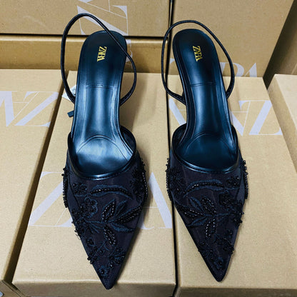 Zara Women's Embroidered Mesh Slingback Shoes