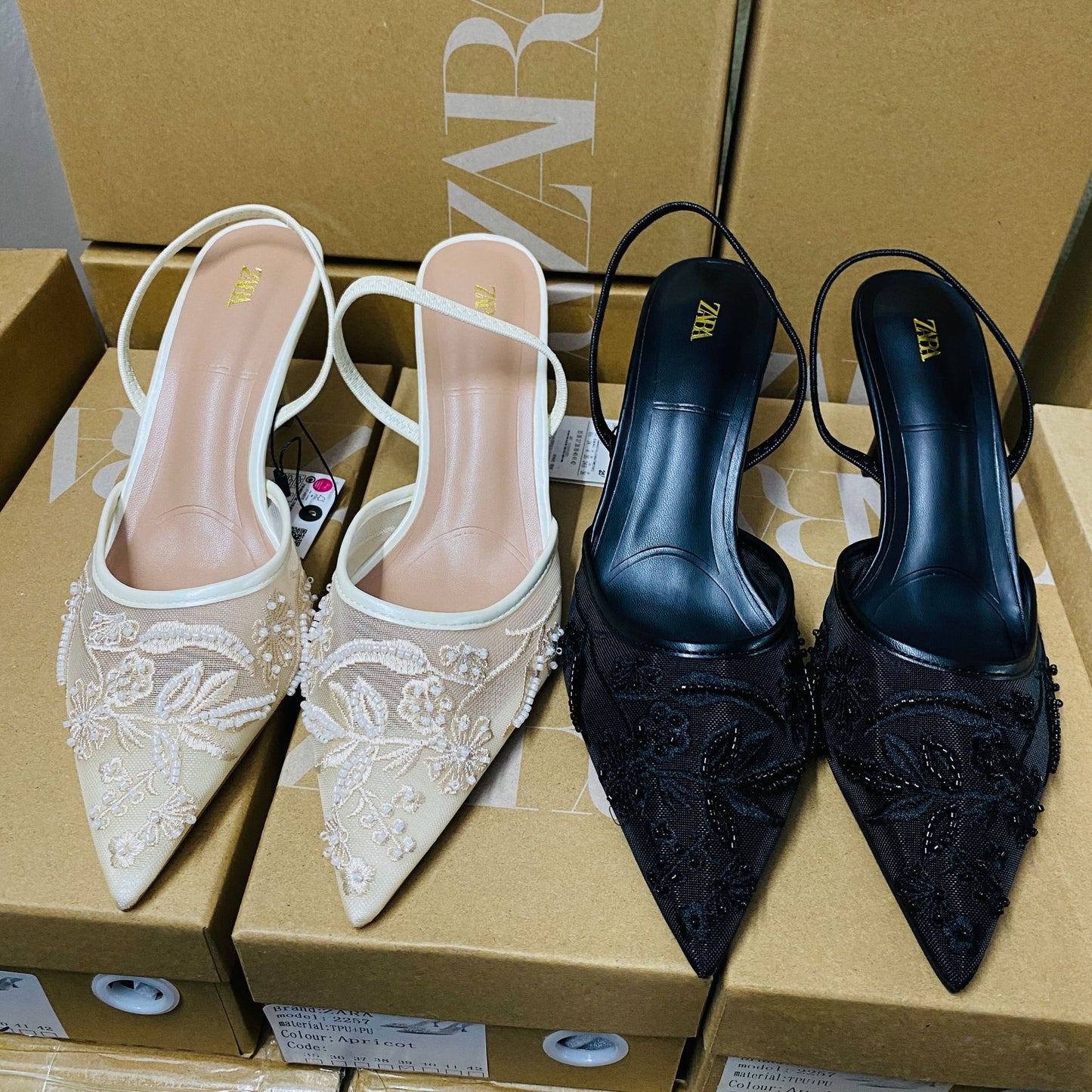 Zara Women's Embroidered Mesh Slingback Shoes