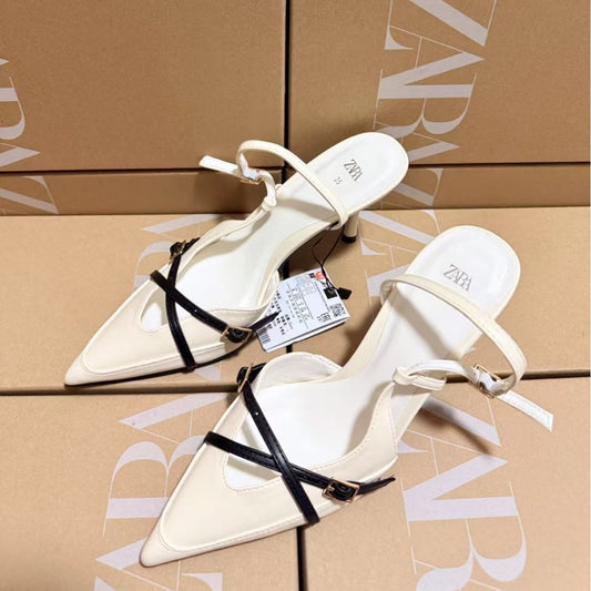 ZARA Chic Two-Tone Strappy Pointed Heels