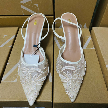 Zara Women's Embroidered Mesh Slingback Shoes