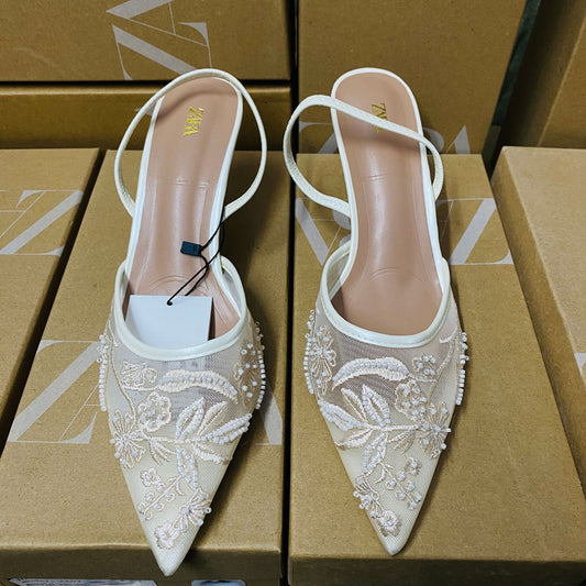 Zara Women's Embroidered Mesh Slingback Shoes