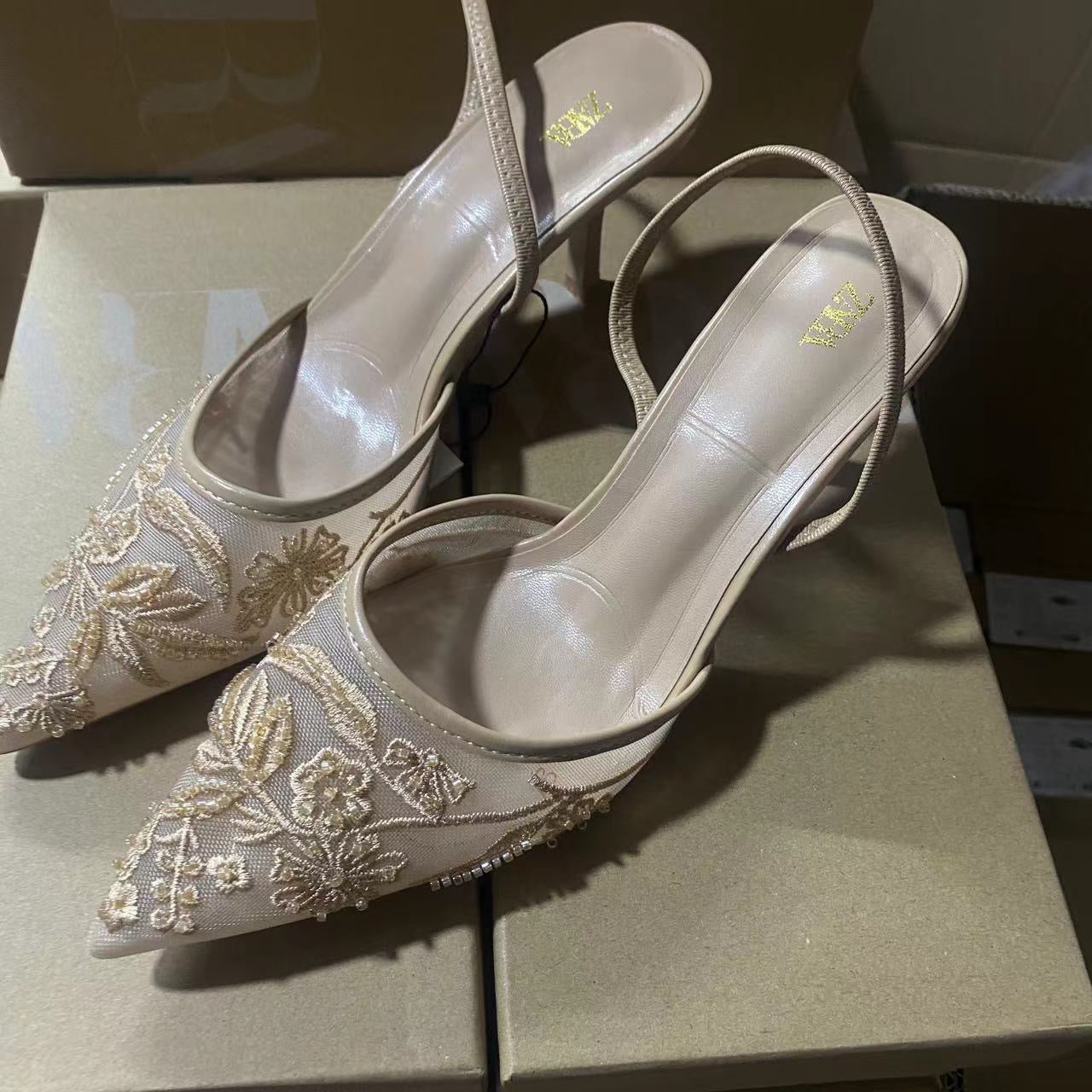 Zara Women's Embroidered Mesh Slingback Shoes