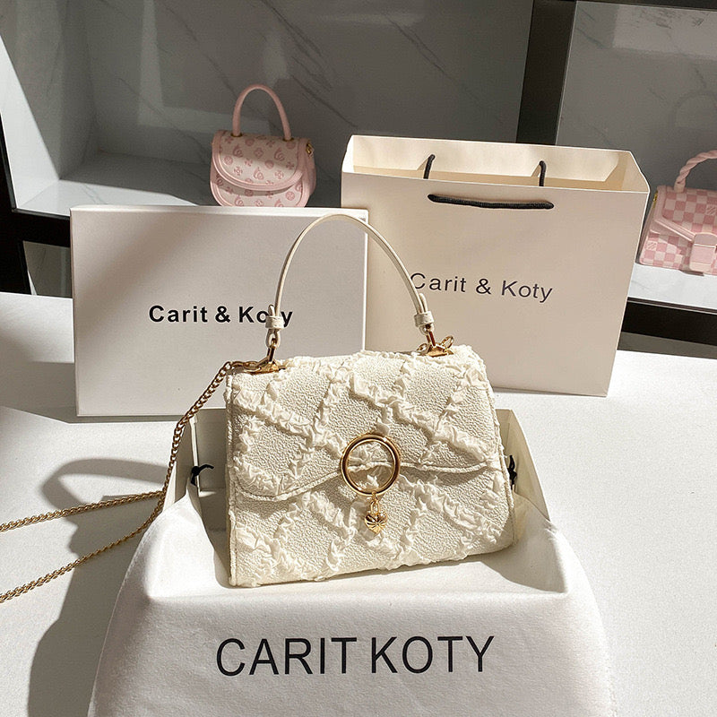 Carit & Koty White Textured Embroidery Bag