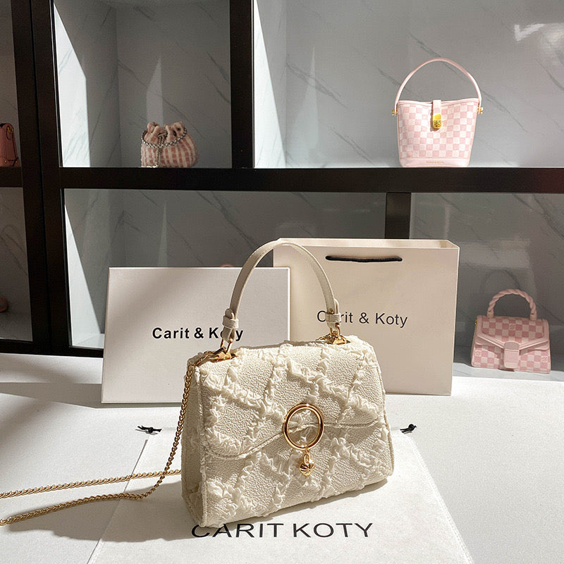 Carit & Koty White Textured Embroidery Bag
