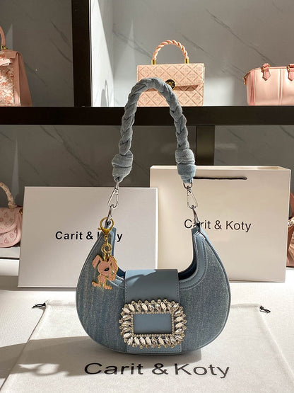 Carit & Koty Blue Denim Buckle Shoulder Bag