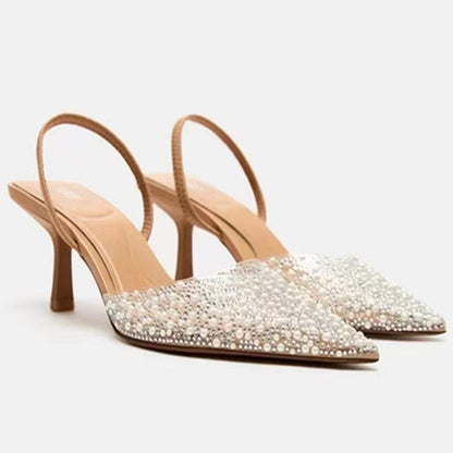 Zara Women's High Heel Sandals Transparent Pointed Toe Elegant Women's Fashion Shoes Pearl