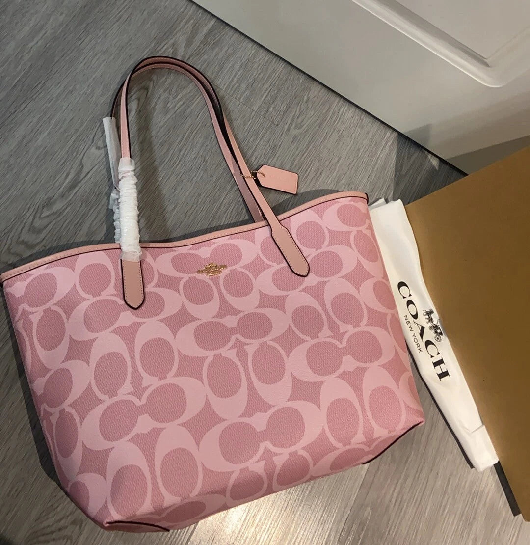 COACH City Tote Bag Signature Canvas Powder Pink CAL49 Outlet