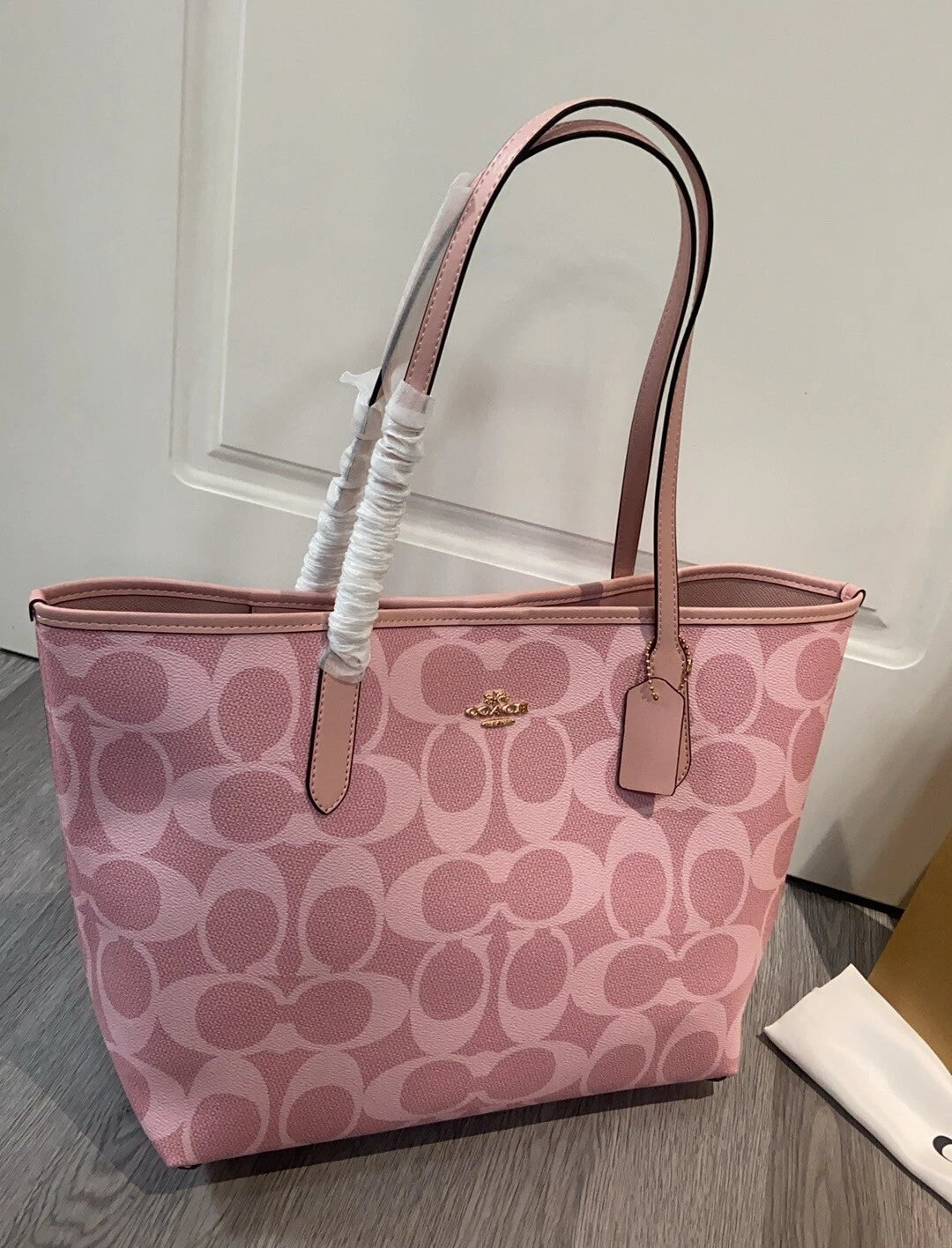 COACH City Tote Bag Signature Canvas Powder Pink CAL49 Outlet