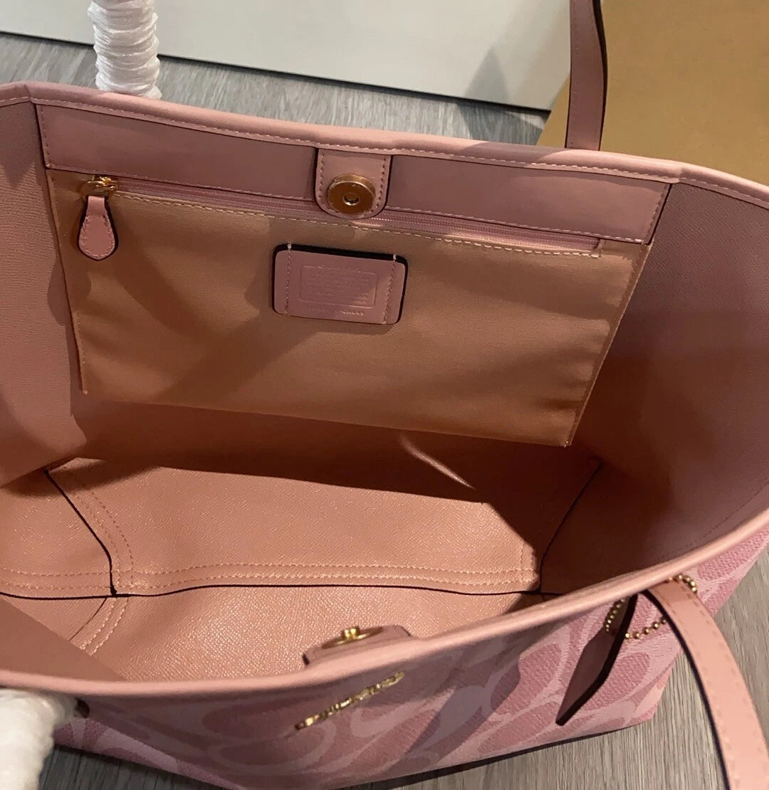 COACH City Tote Bag Signature Canvas Powder Pink CAL49 Outlet