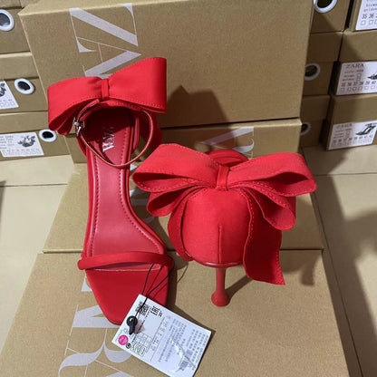 ZARA Red Satin Bow Heels