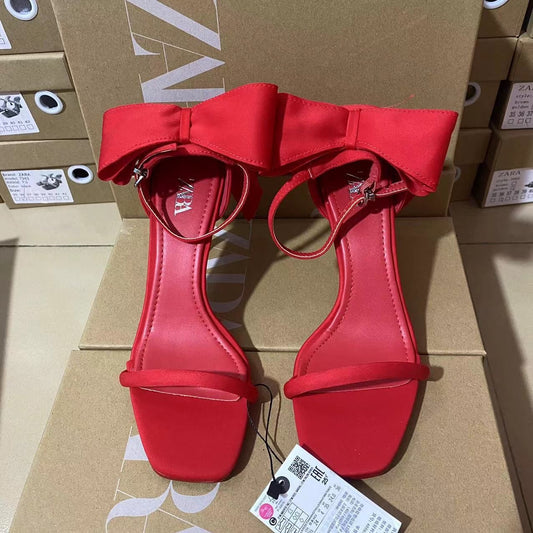 ZARA Red Satin Bow Heels