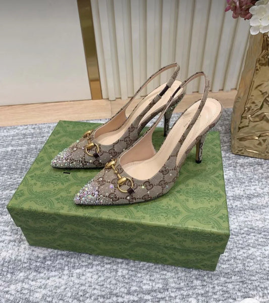 Monogram Canvas Point Toe Crystal-Embellished