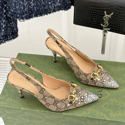 Monogram Canvas Point Toe Crystal-Embellished
