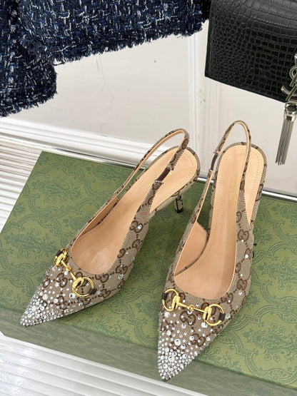 Monogram Canvas Point Toe Crystal-Embellished