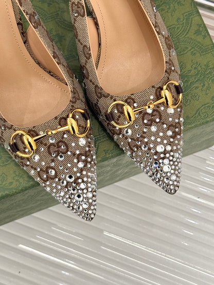 Monogram Canvas Point Toe Crystal-Embellished