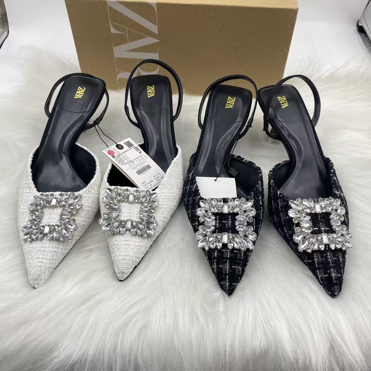 ZARA sandal with black toe in rhinestones fabric Heels