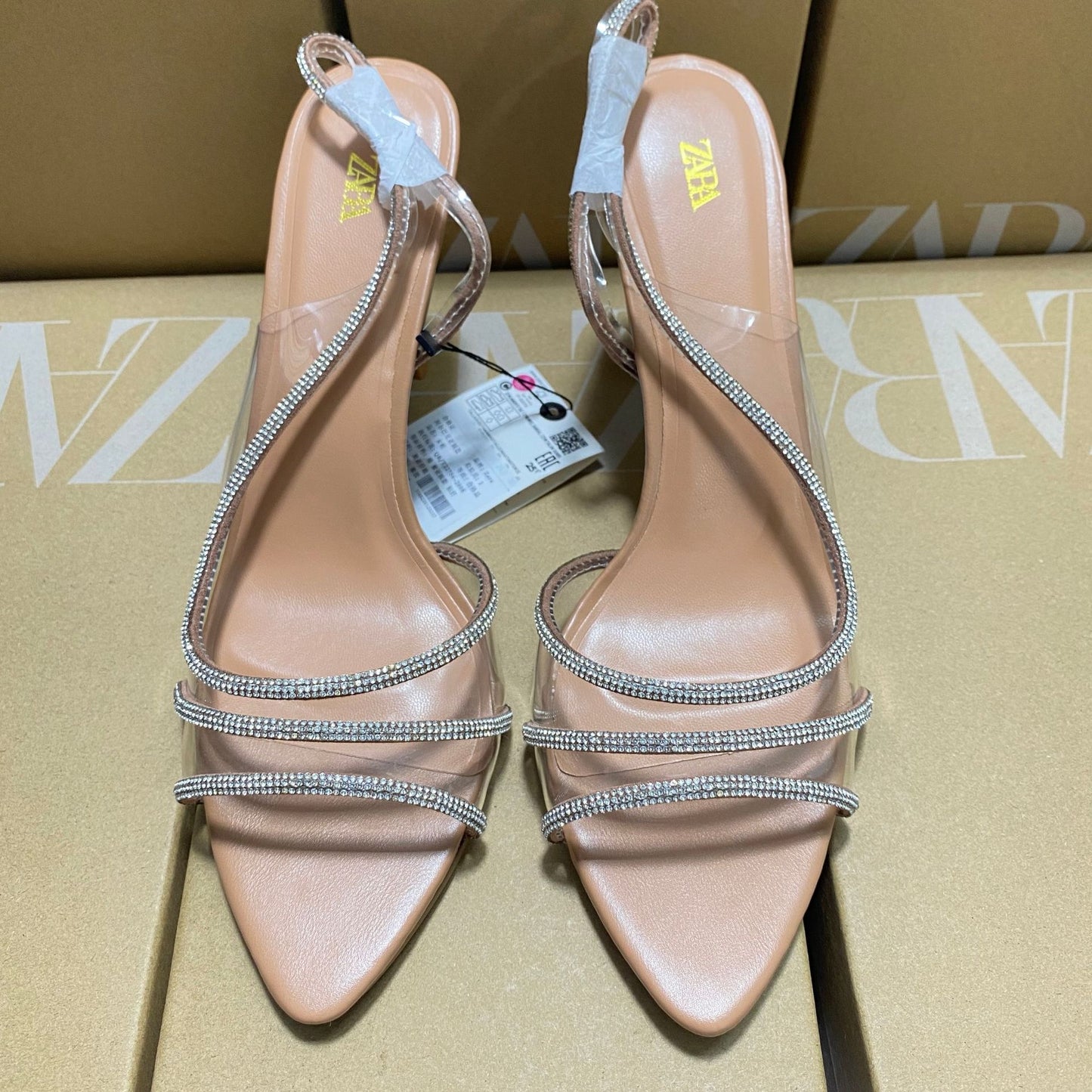 Zara Women's Rhinestone Vinyl High Heel Sandals