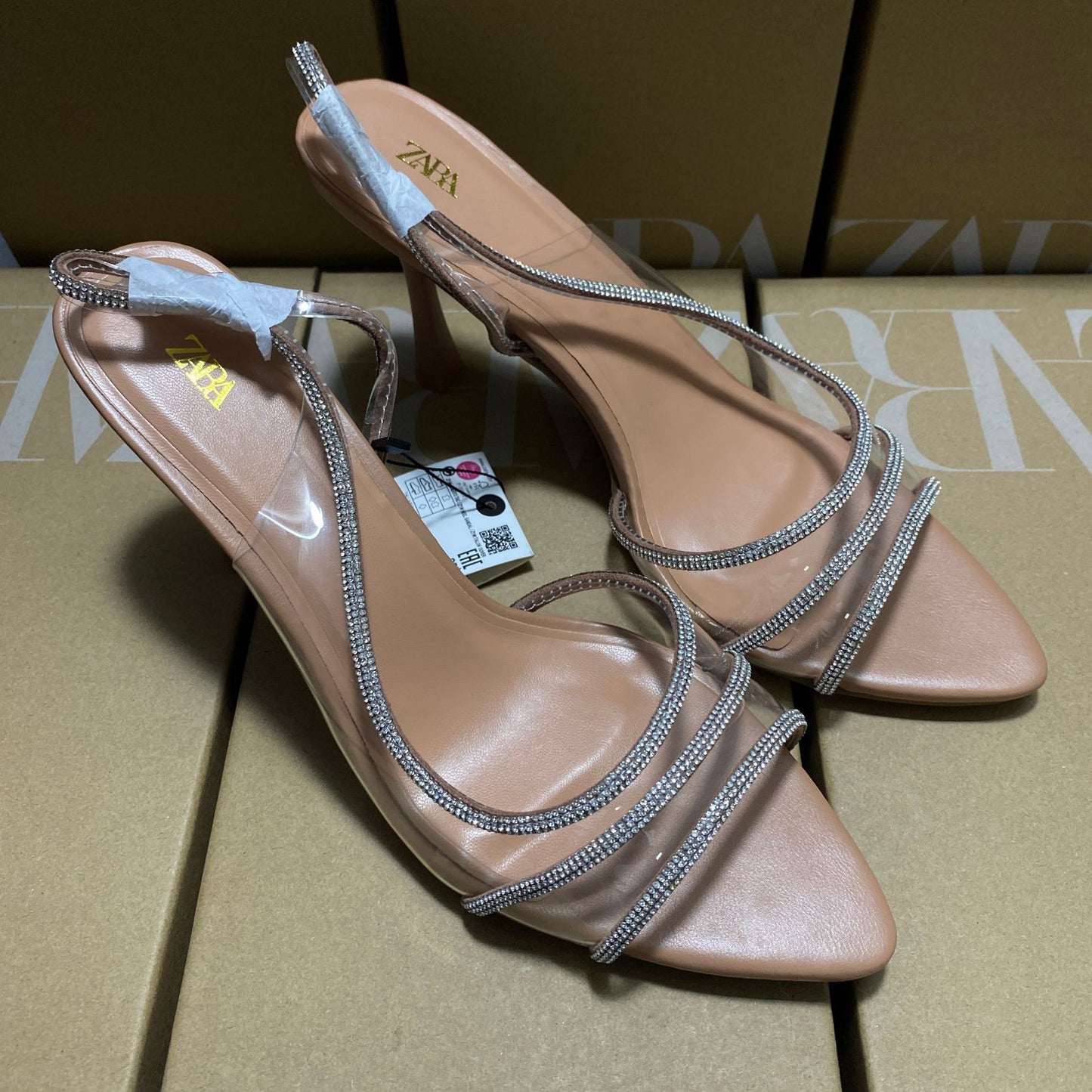 Zara Women's Rhinestone Vinyl High Heel Sandals