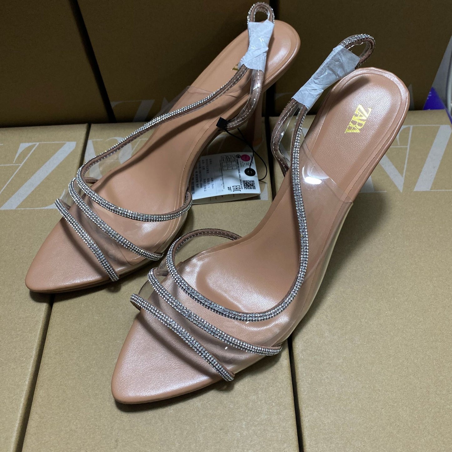 Zara Women's Rhinestone Vinyl High Heel Sandals