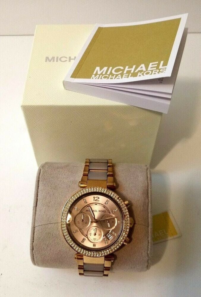 Michael Kors Resin Analog Rose Dial Women Watch-Mk5896, Gold Band