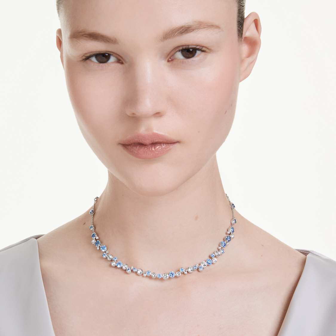 Swarovski Constella necklace Mixed cuts, Blue, Rhodium plated